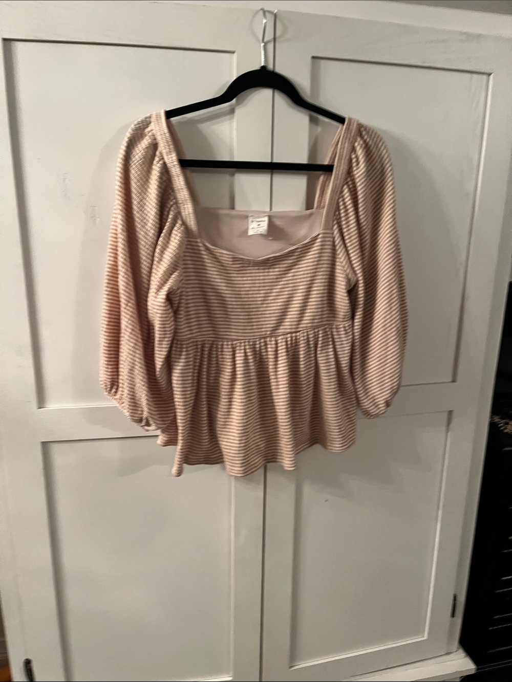 By Together Blush Striped Square-Neck Peplum Blouse